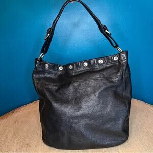 Furla Hobo Black Pebbled Leather Frieze Snap Trim Medium Shoulder Bag Italy